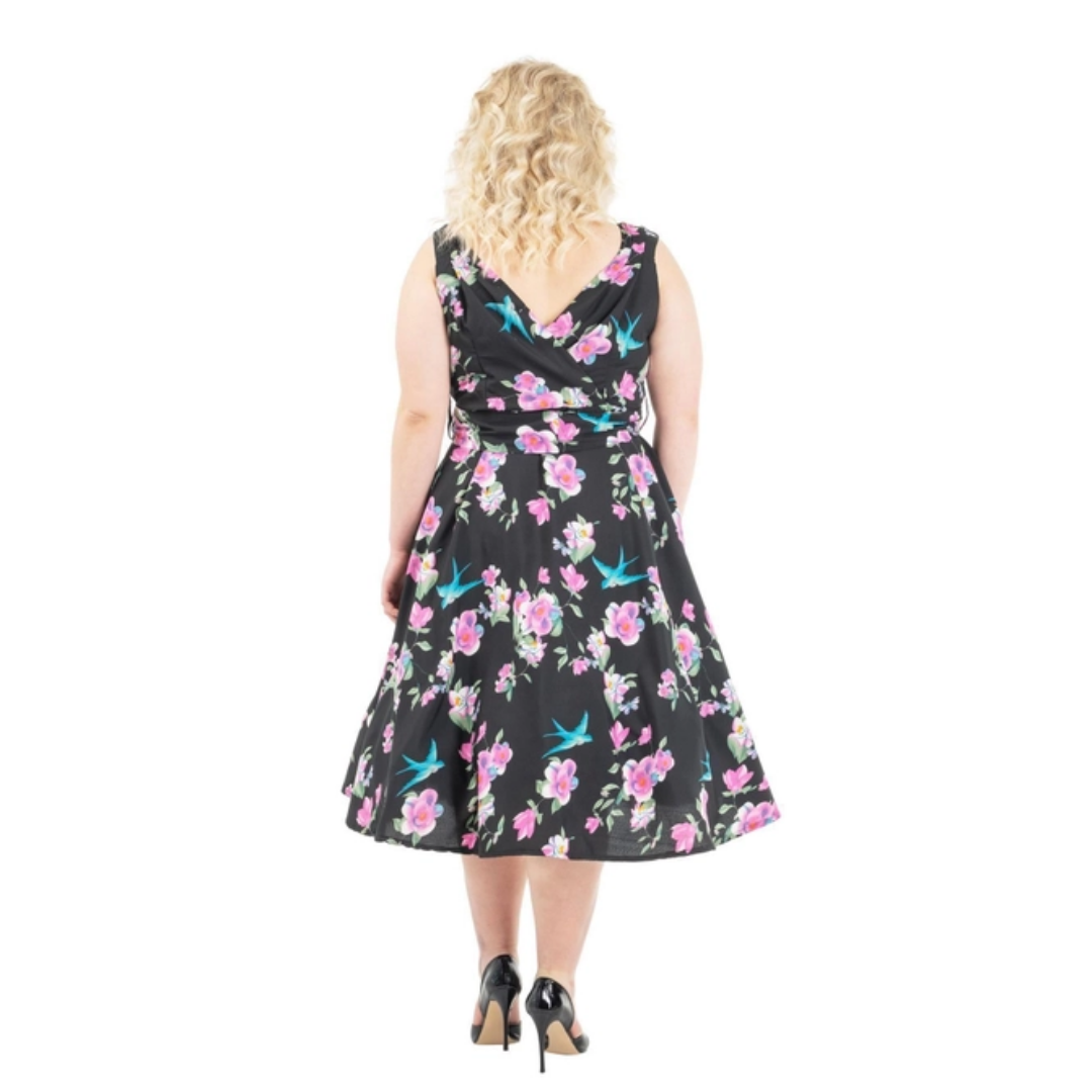 Miss Lavish London Black Floral Rockabilly Dress - Delivery Late November 24