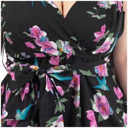 Miss Lavish London Black Floral Rockabilly Dress - Delivery Late November 24