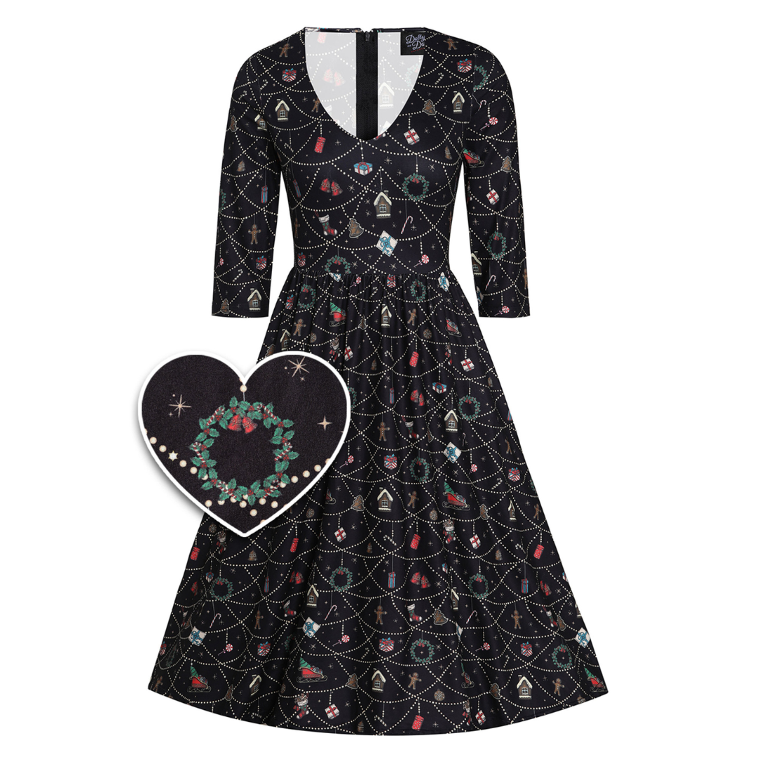 Dolly & Dotty Billy Black Ornament Print Dress - shipping late November