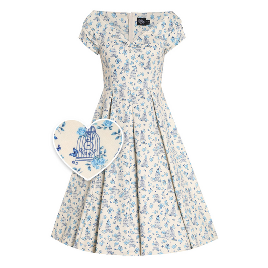 Dolly & Dotty Lily Cream Blue Butterflies Swing Dress - Shipping Late August 2024