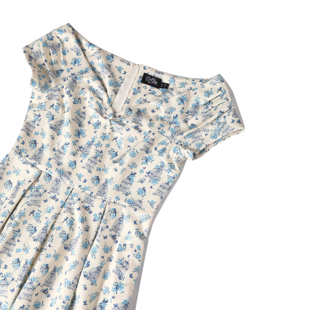 Dolly & Dotty Lily Cream Blue Butterflies Swing Dress