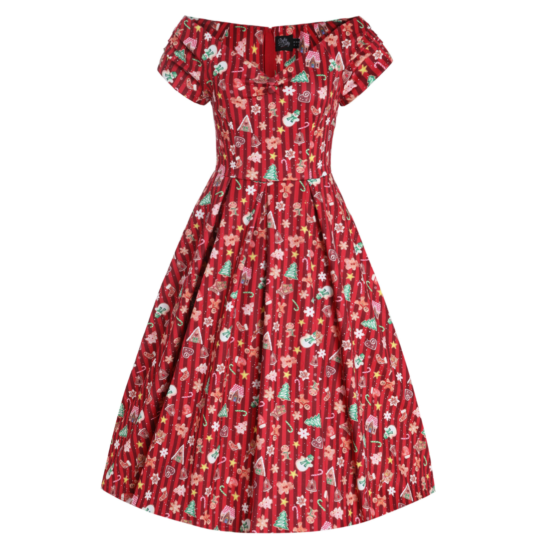 Dolly & Dotty Lily Red Christmas Cookie Print Dress