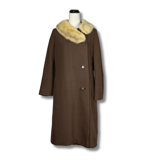 RH Stearns Co Sycamore Vintage 1950s Long Brown Coat with Fur Collar