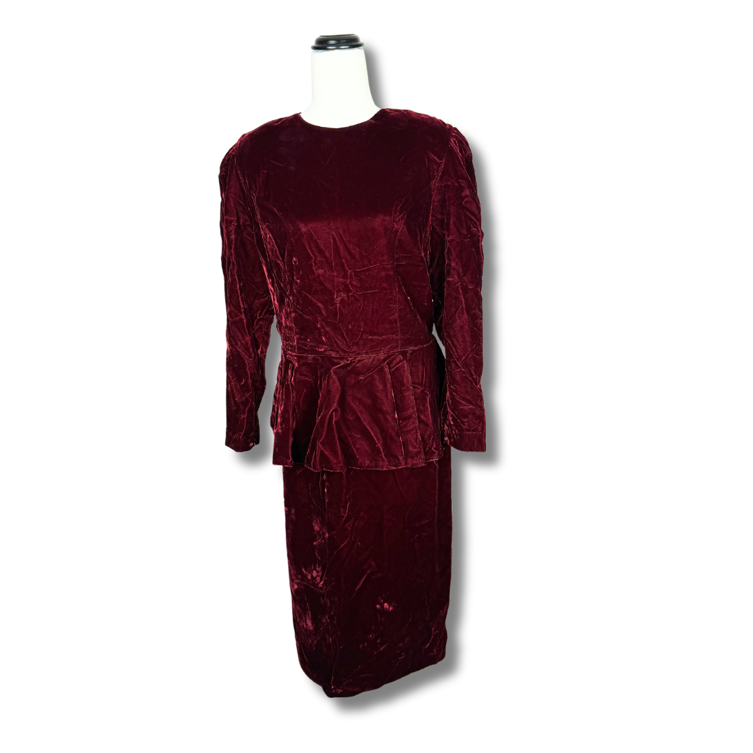 Patty O'Neil Vintage '80s Cranberry Velvet Longline Pencil Dress