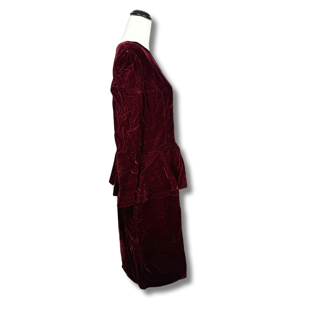 Patty O'Neil Vintage '80s Cranberry Velvet Longline Pencil Dress