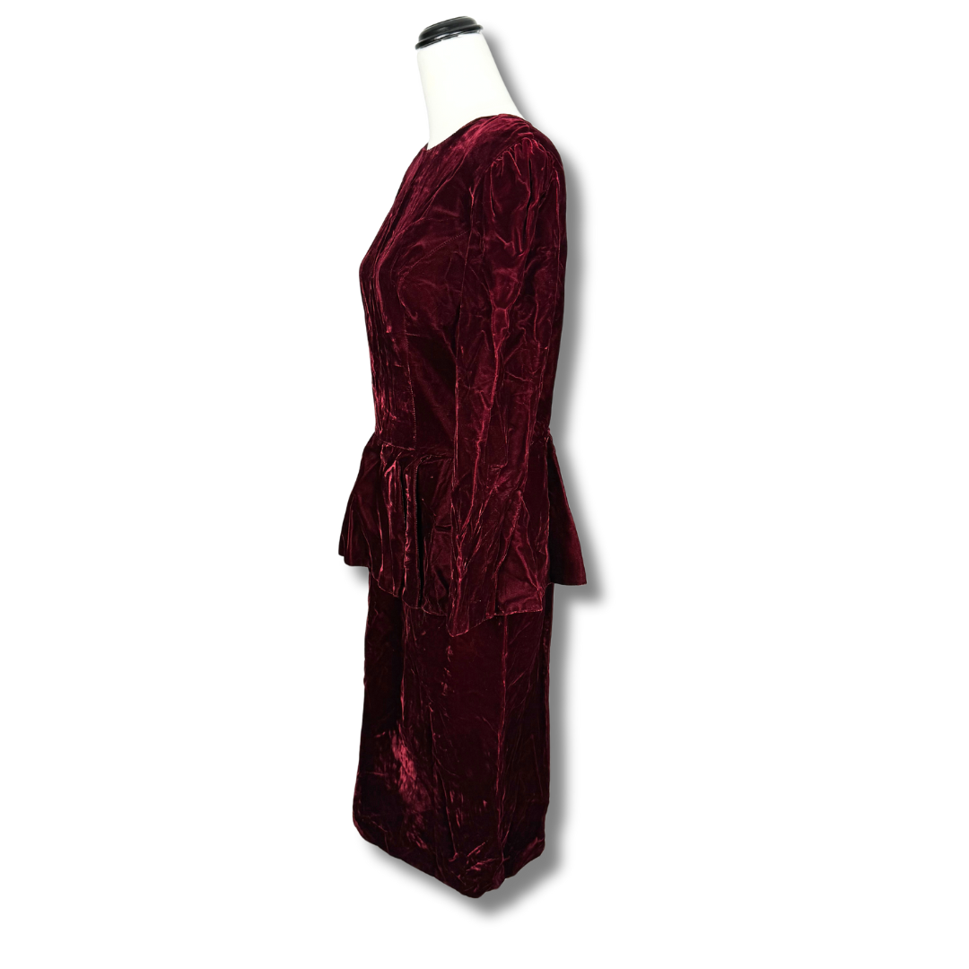 Patty O'Neil Vintage '80s Cranberry Velvet Longline Pencil Dress