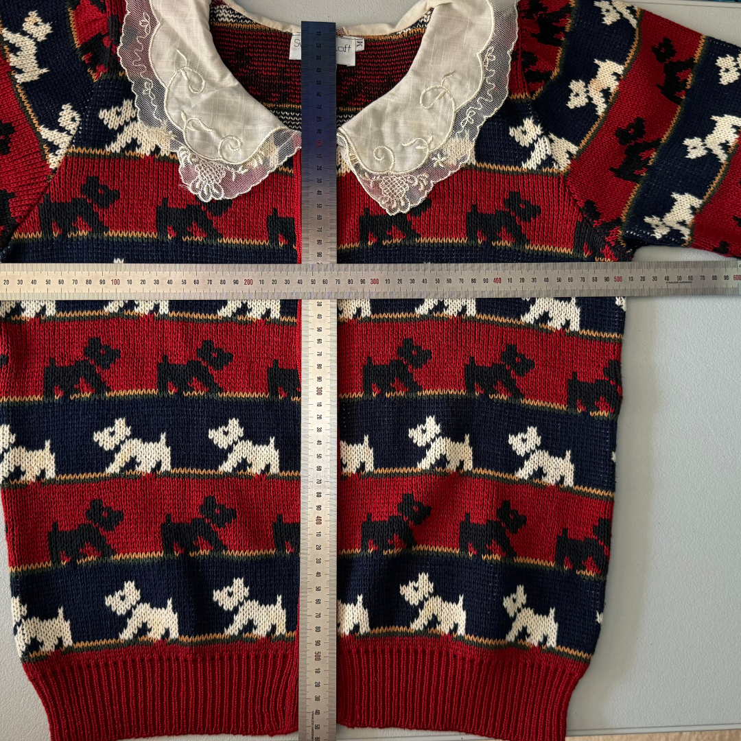 Sweater Loft Vintage '80s Scotty Dog Cardigan with Lace Collar