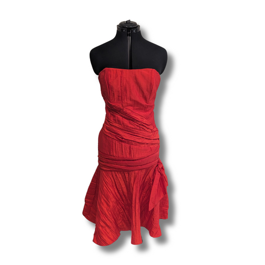 Studibaker Vintage 80s Red Strapless Formal Dress