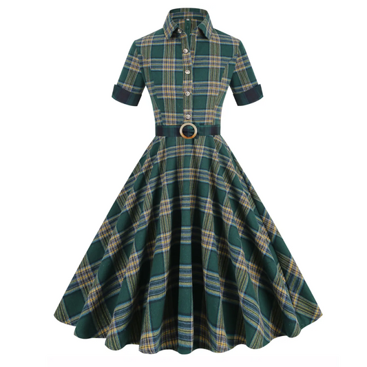 Classic Plaid Diner Dress in Green