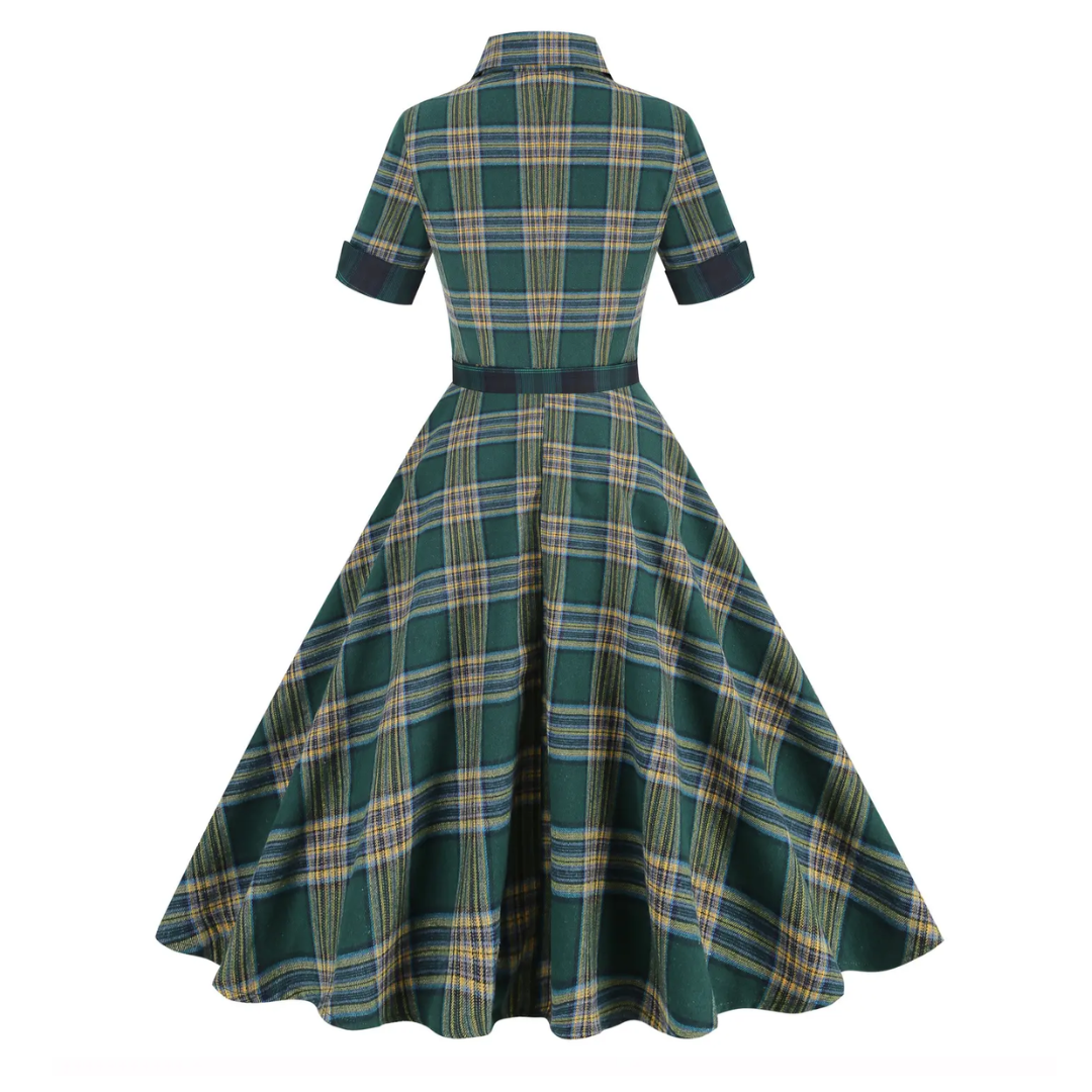 Classic Plaid Diner Dress in Green