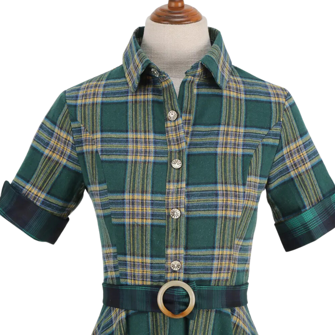 Classic Plaid Diner Dress in Green