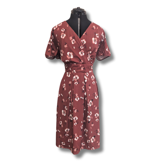 Timeless London Kaitlin Burgundy Floral Tie Dress