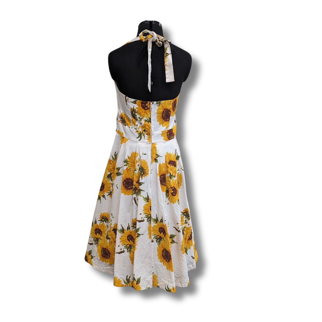 Unique Vintage Tarrytown White Sunflower Dress