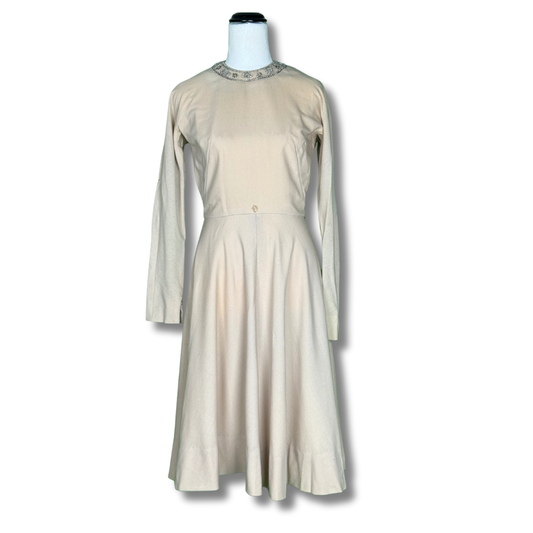 Vintage 1960s Cream Beaded Dress