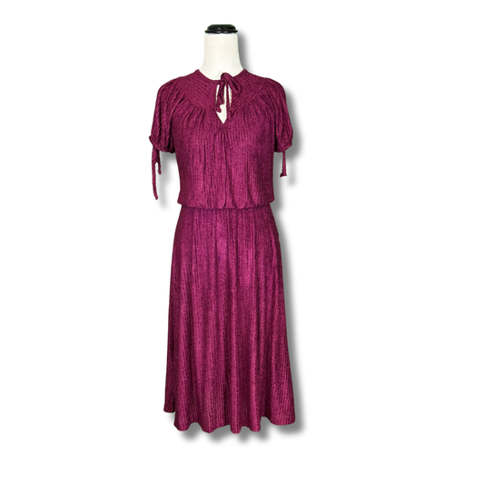 Vintage 1970s Burgundy Velvet Ribbed Dress - Rare