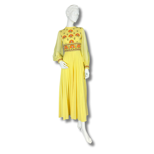 Vintage 1970s Yellow Embroidered Empire Waist Jumpsuit