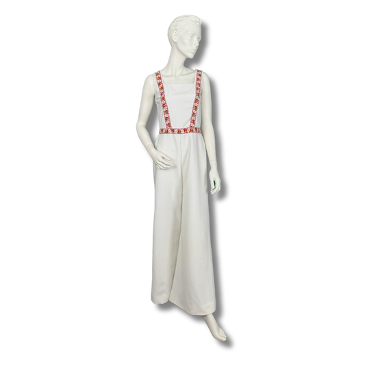 Vintage 1970s Handmade White Flared Jumpsuit & Jacket Set - UNBELIEVABLE