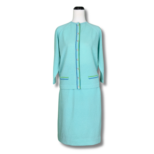 Talbott Traveler Vintage 1960s Knitted Aqua Suit