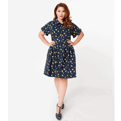 Unique Vintage Navy Avocado Dress