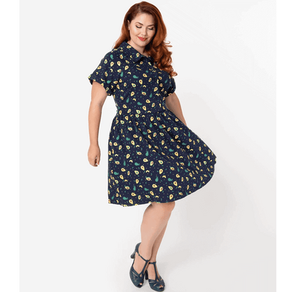 Unique Vintage Navy Avocado Dress