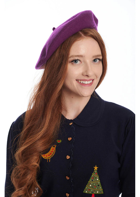 Banned Retro Clare 50s Beret in Magenta