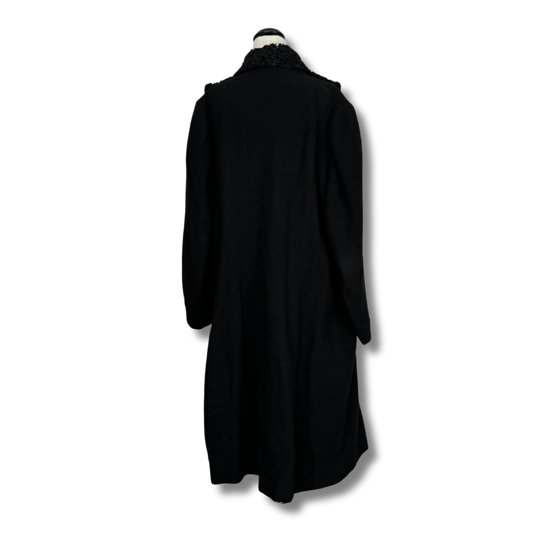 Vintage 1950s Black Wool Coat with Textured Lapel