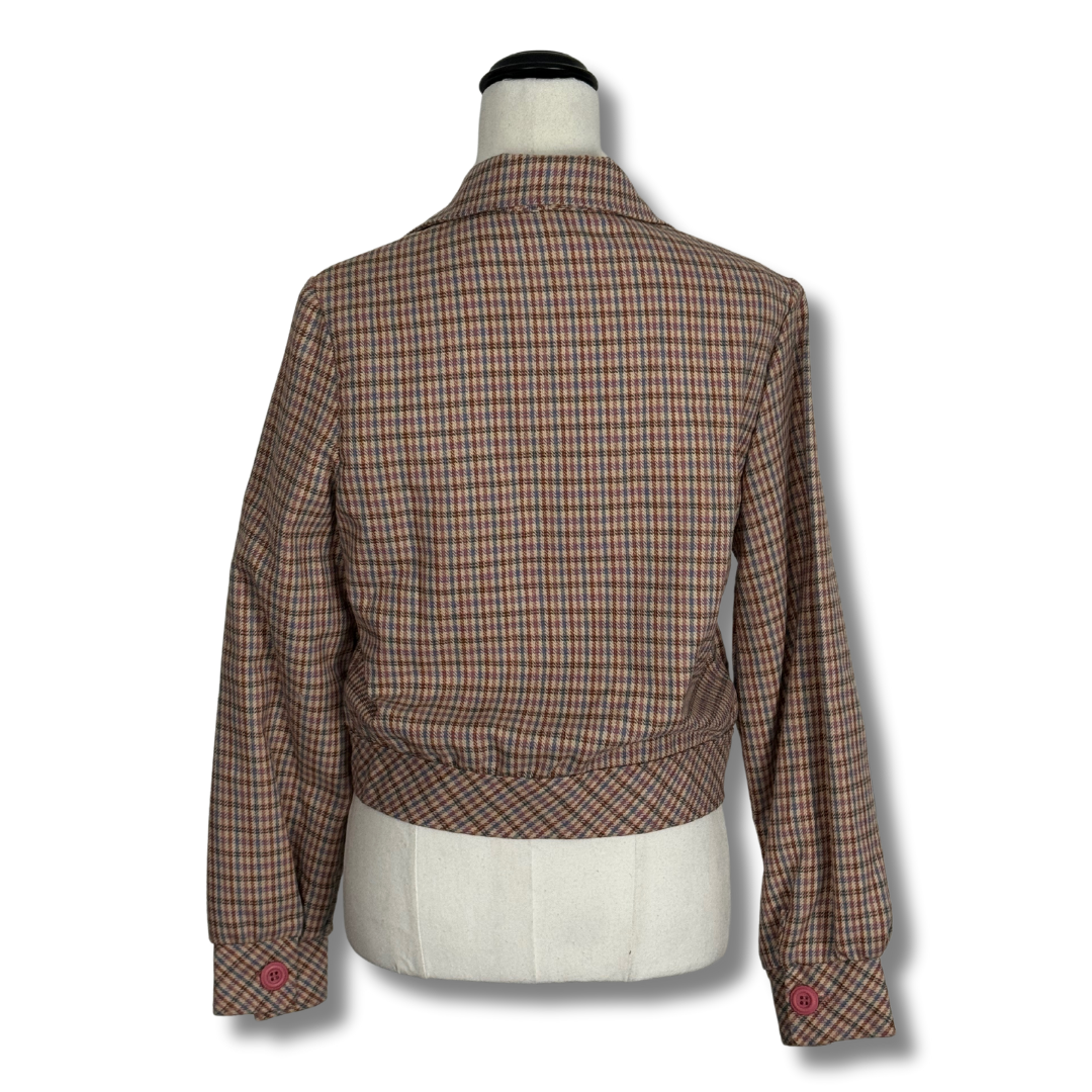 90s Brown Plaid Zip Up Jacket