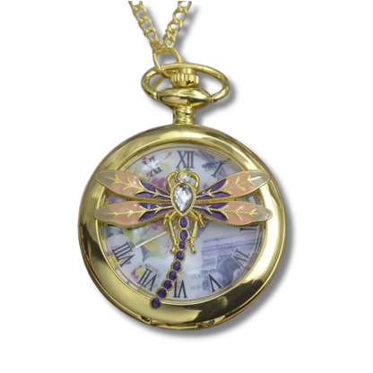 Dragonfly Time Flies Pocket Watch