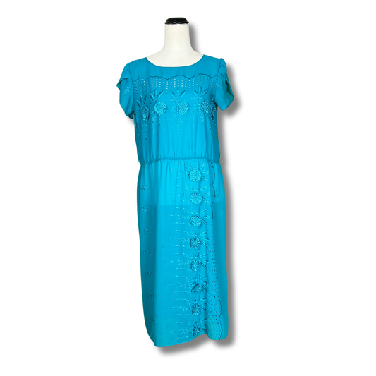 East West of California Vintage 70s Turquise Boho Dress