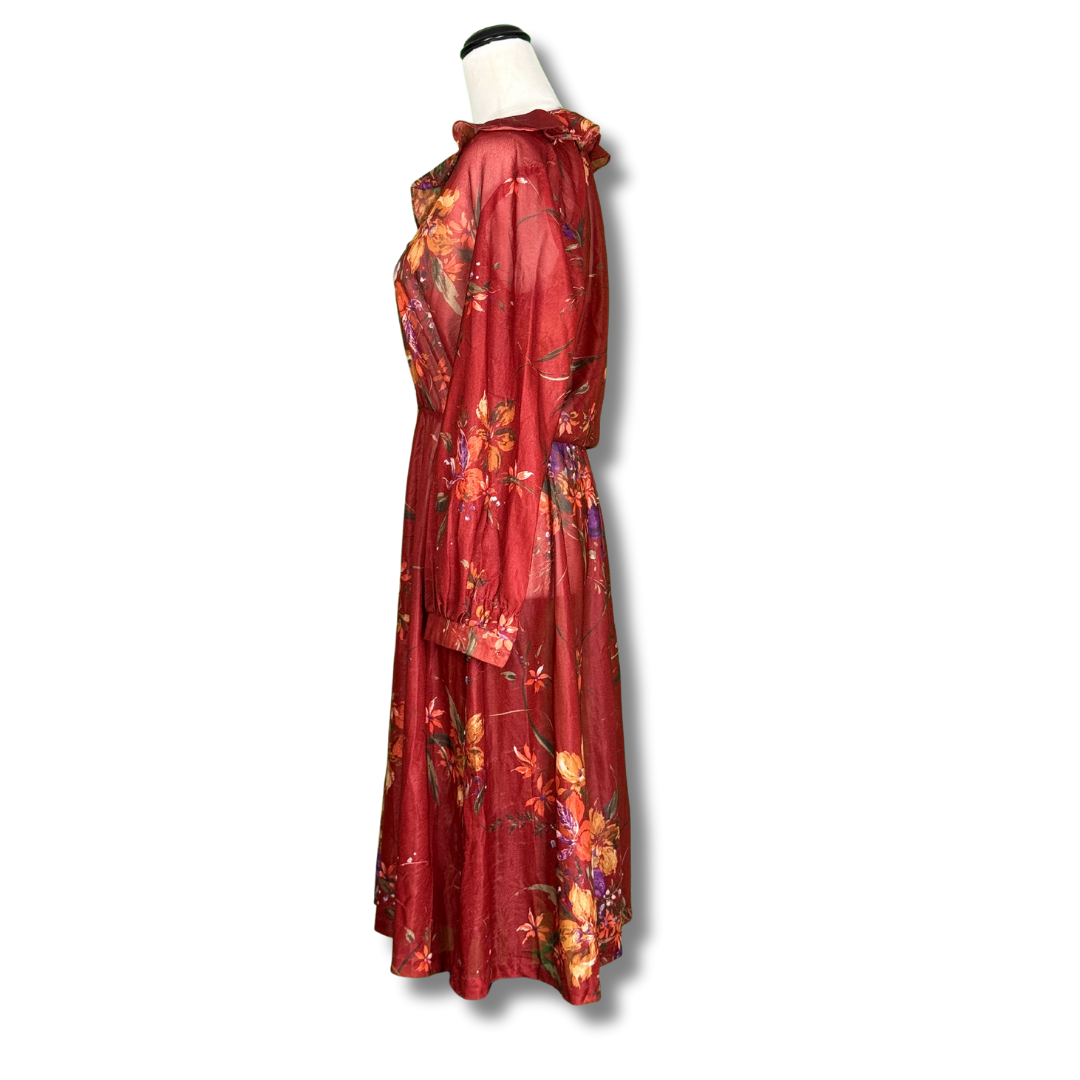 Georgee Vintage 1970s Red Floral Secretary Dress