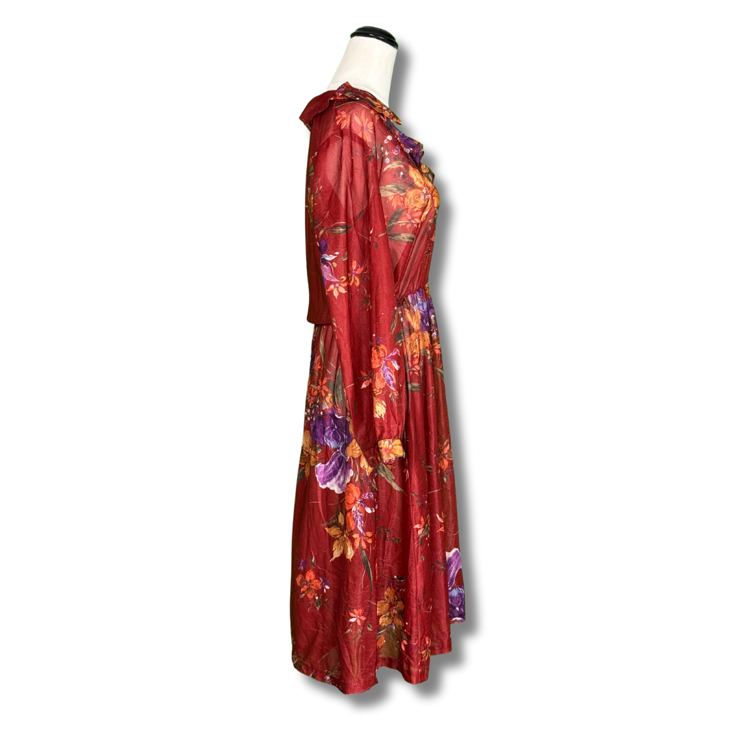 Georgee Vintage 1970s Red Floral Secretary Dress