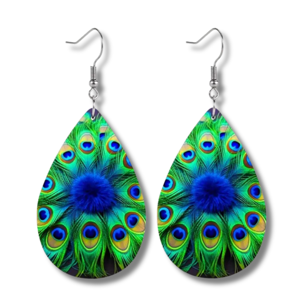 Tear Drop Peacock Printed Earrings