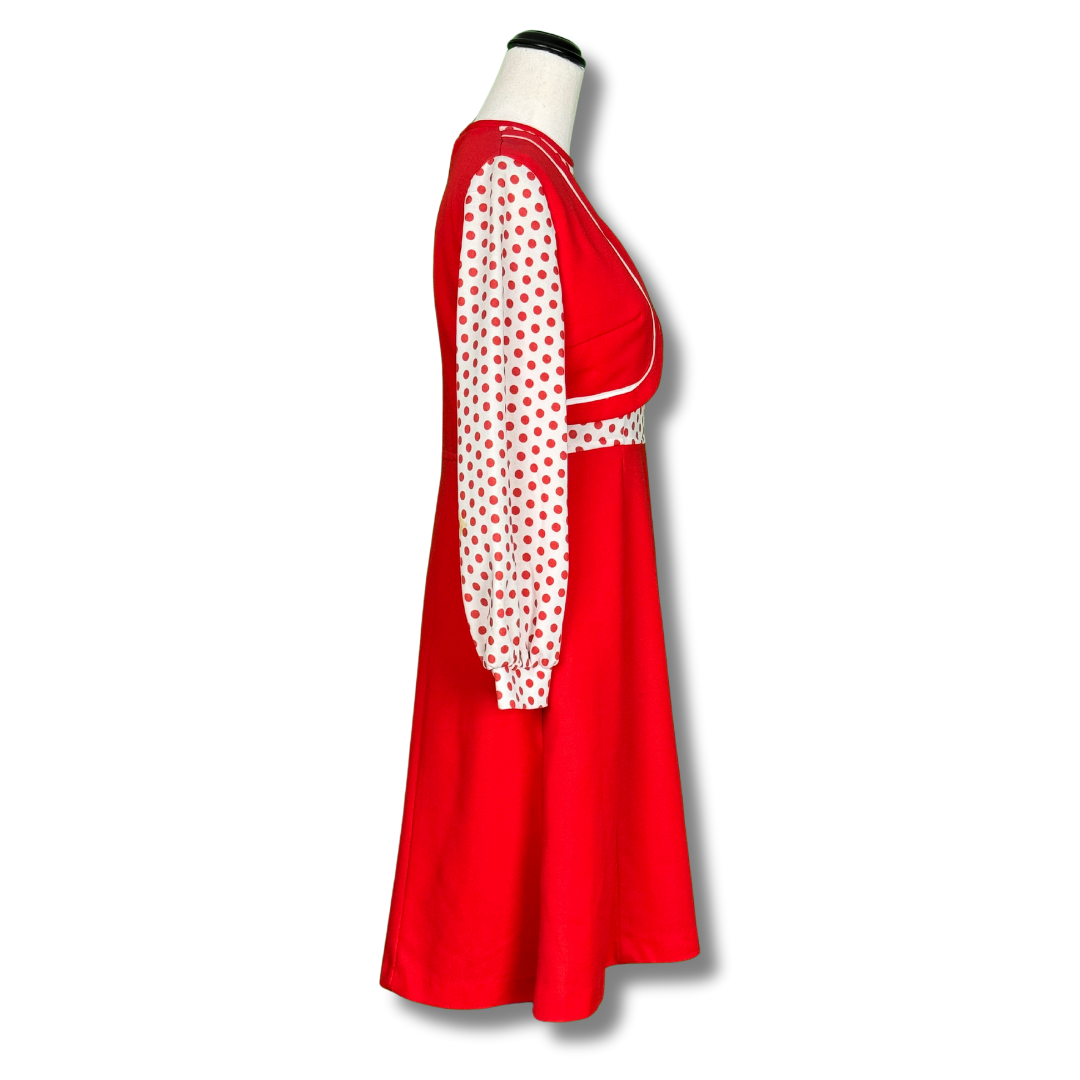 1970s Vintage Red & White dress with built in Bolero