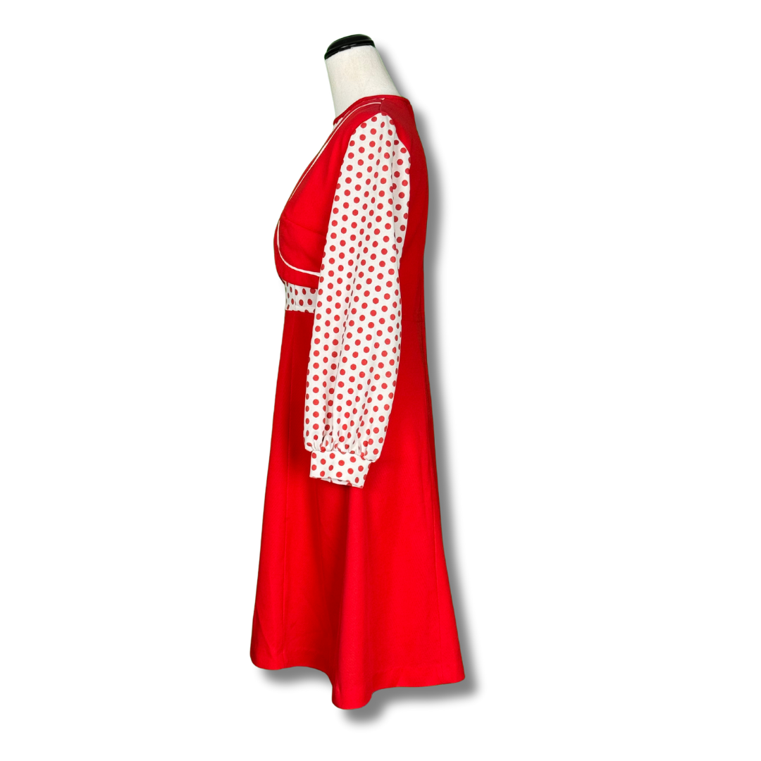 1970s Vintage Red & White dress with built in Bolero