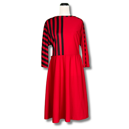 1980s Vintage Red Asymmetrical Stripe Dress