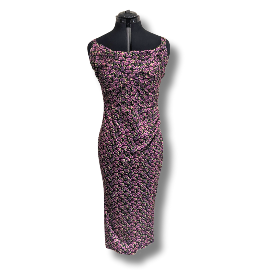 Bettie Page by Tatyana Rouched Violet Floral Wiggle Dress