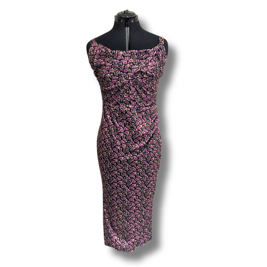 Bettie Page by Tatyana Rouched Violet Floral Wiggle Dress