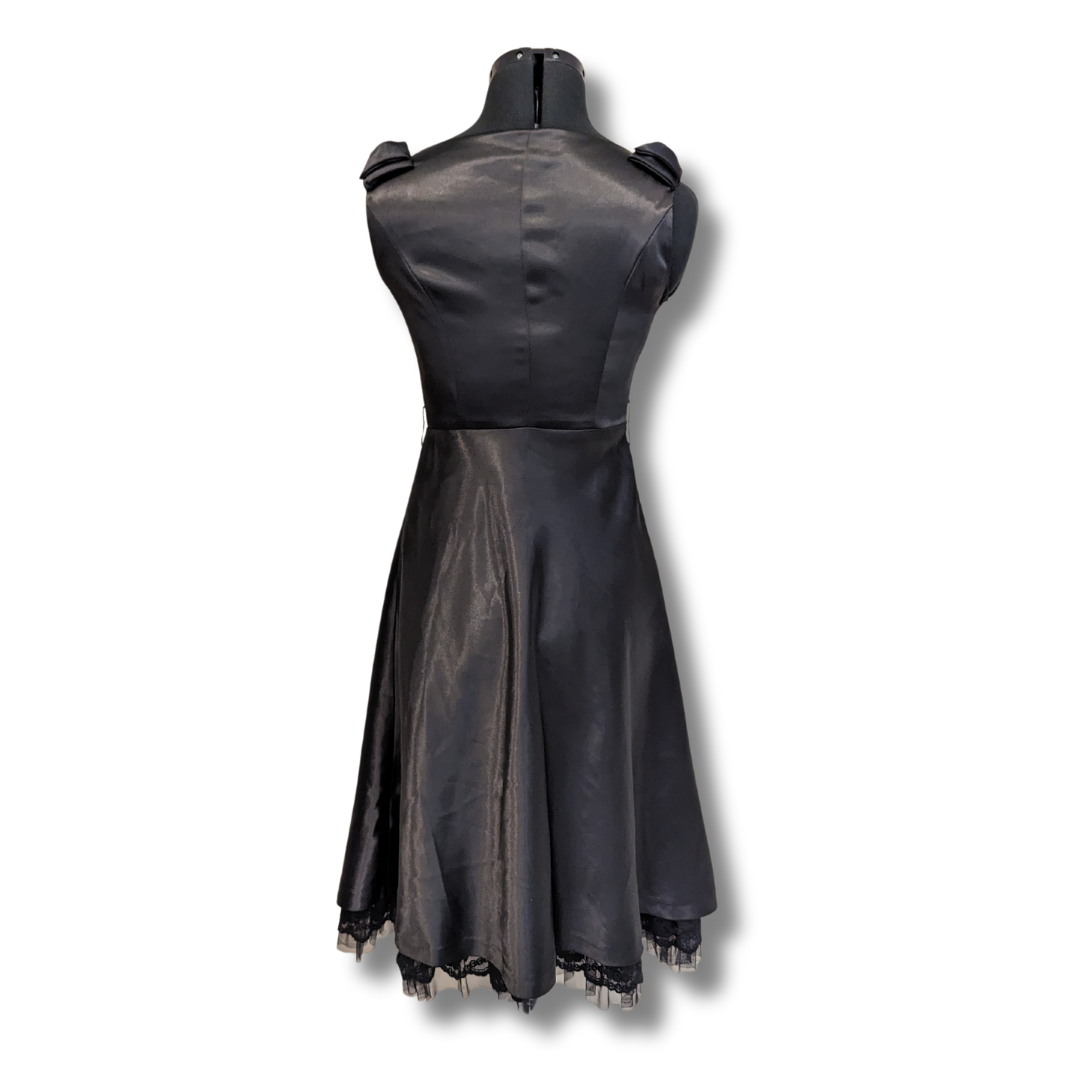 Black Satin 1950s Style Dress with Built-in Petticoat