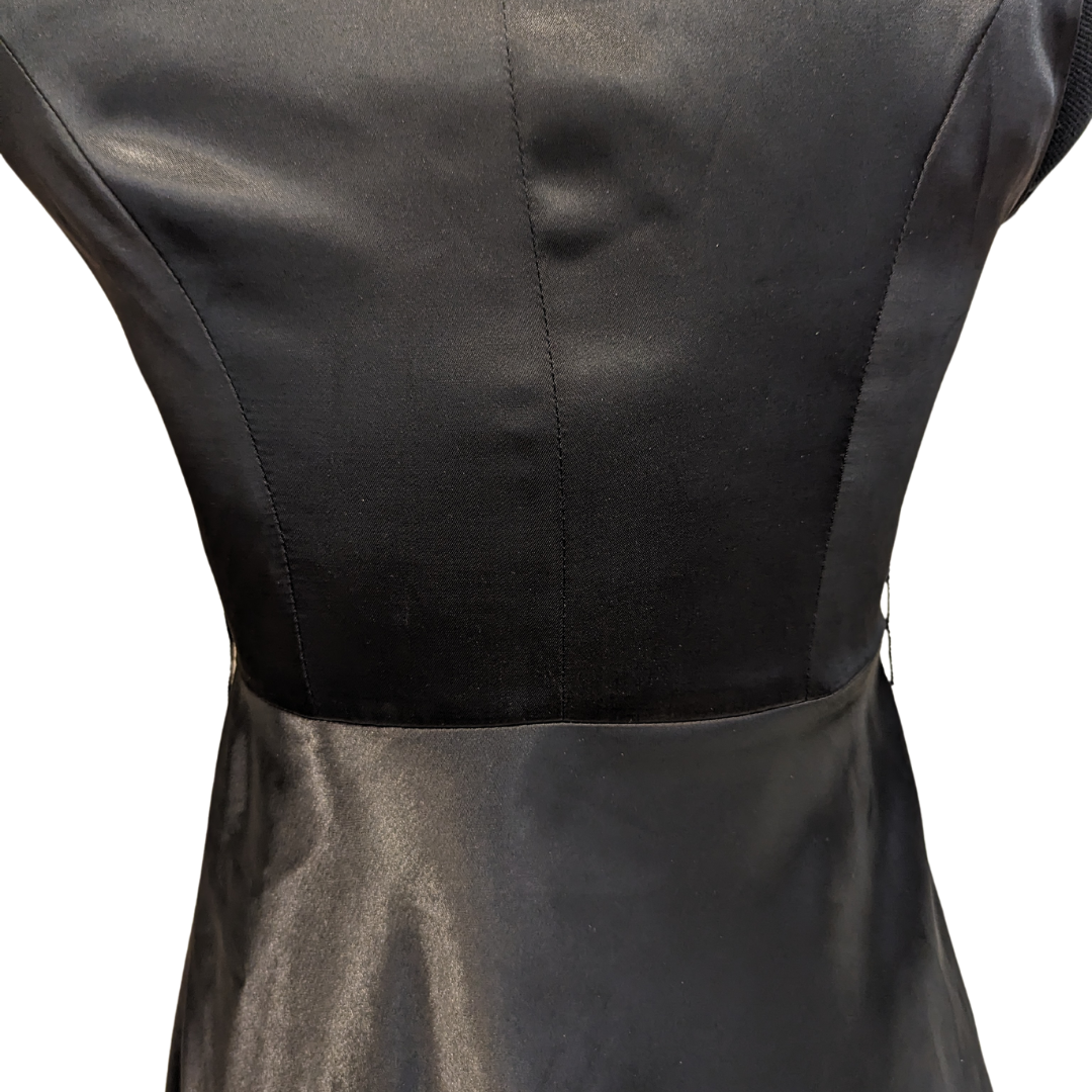 Black Satin 1950s Style Dress with Built-in Petticoat