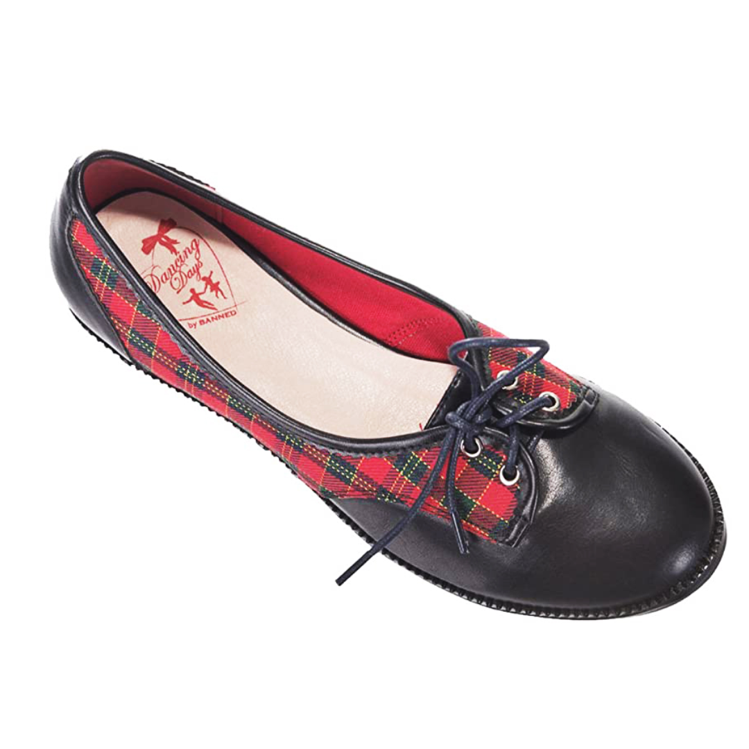 Banned Retro Black Tartan Rockabilly Flats