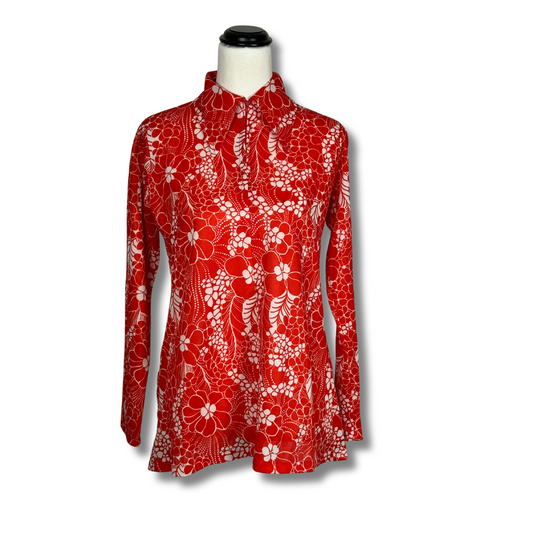 Terylene Vintage 1970s Red Printed Blouse