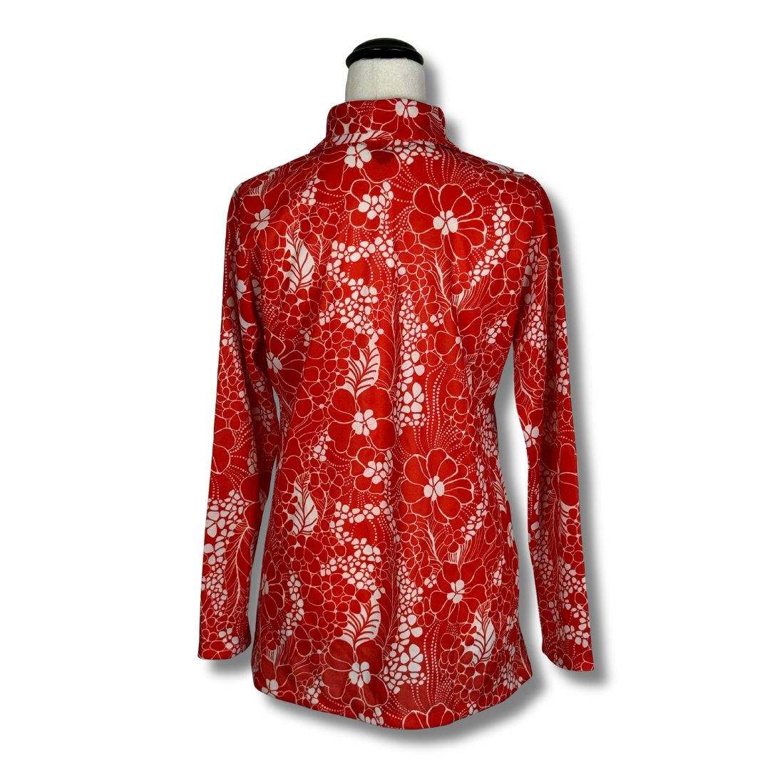 Terylene Vintage 1970s Red Printed Blouse