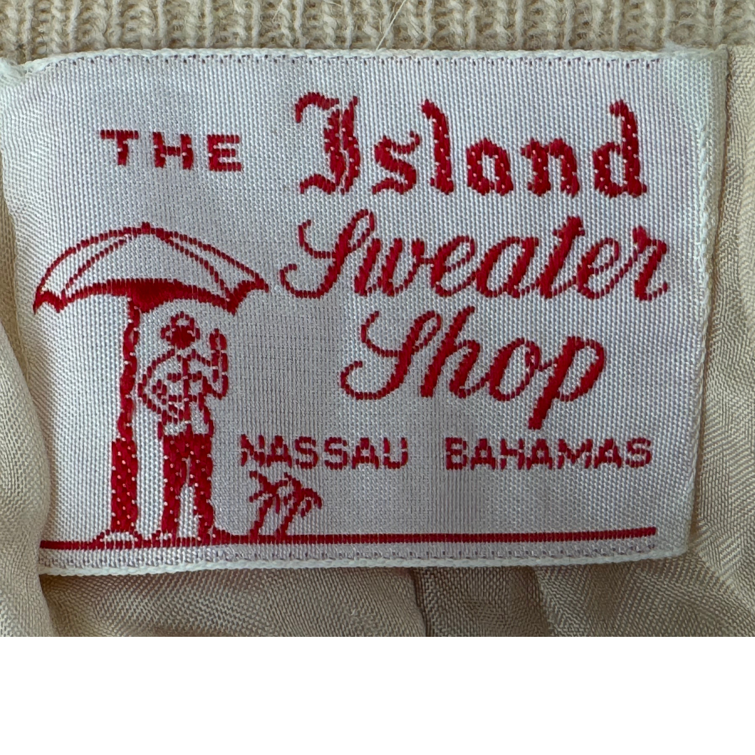 The Island Sweater Shop 1960s Bahamas Beige Embroidered Cardigan