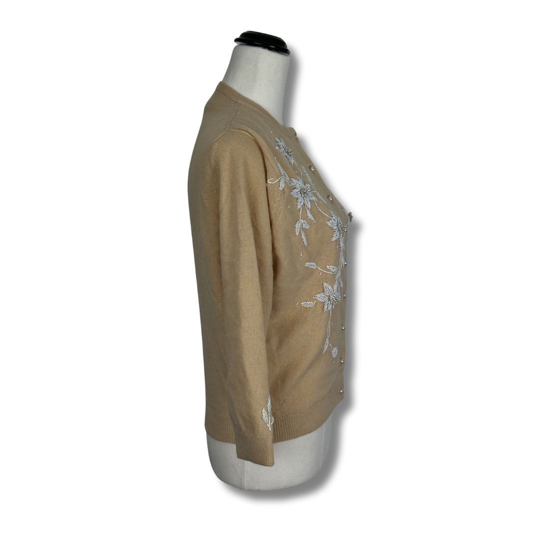 The Island Sweater Shop 1960s Bahamas Beige Embroidered Cardigan