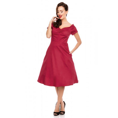 Dolly & Dotty Lily Off Shoulder Evening Dress in Burgundy