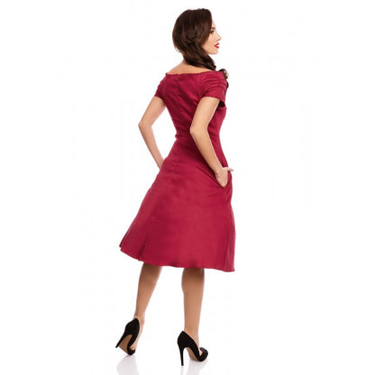 Dolly & Dotty Lily Off Shoulder Evening Dress in Burgundy