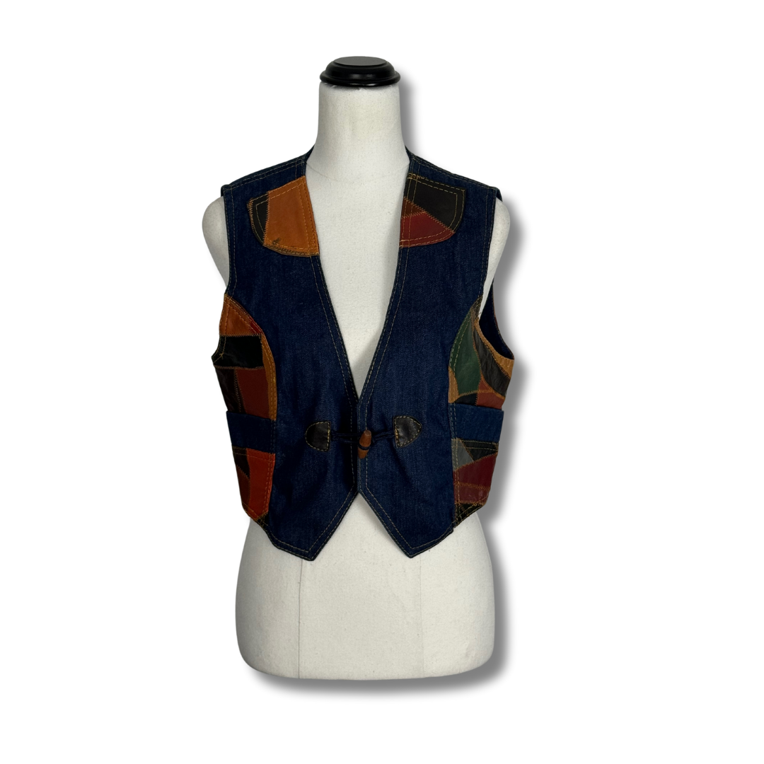 Reproduction 70s Leather & Denim Vest