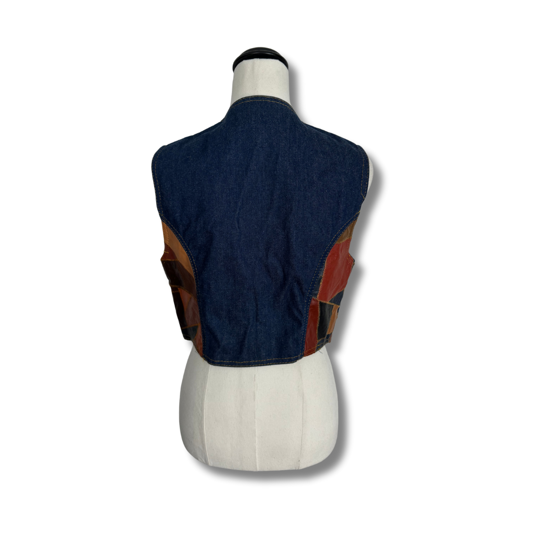 Reproduction 70s Leather & Denim Vest