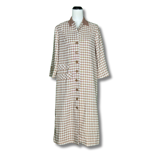 Vicky Vaughn Junior Tan Checkered Shirt Dress