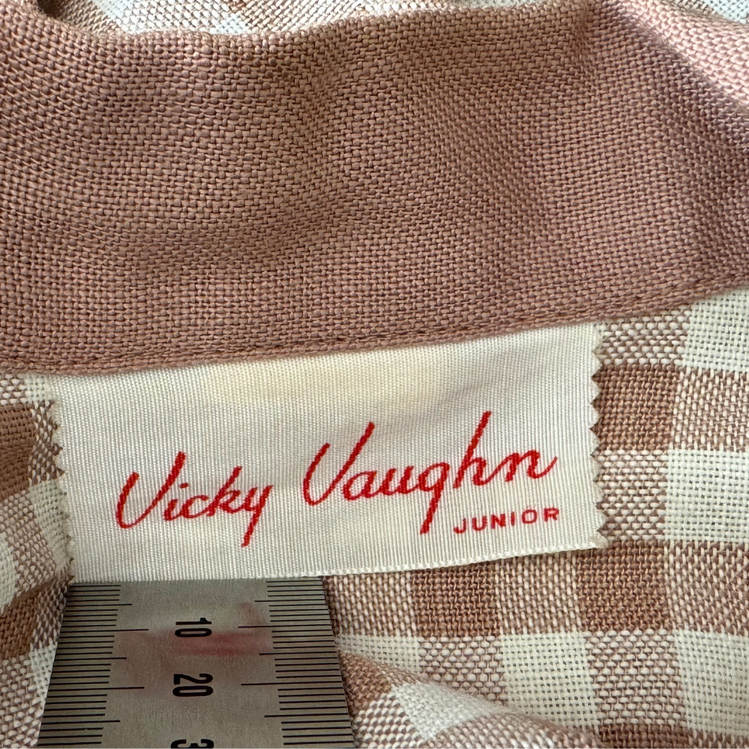 Vicky Vaughn Junior Tan Checkered Shirt Dress